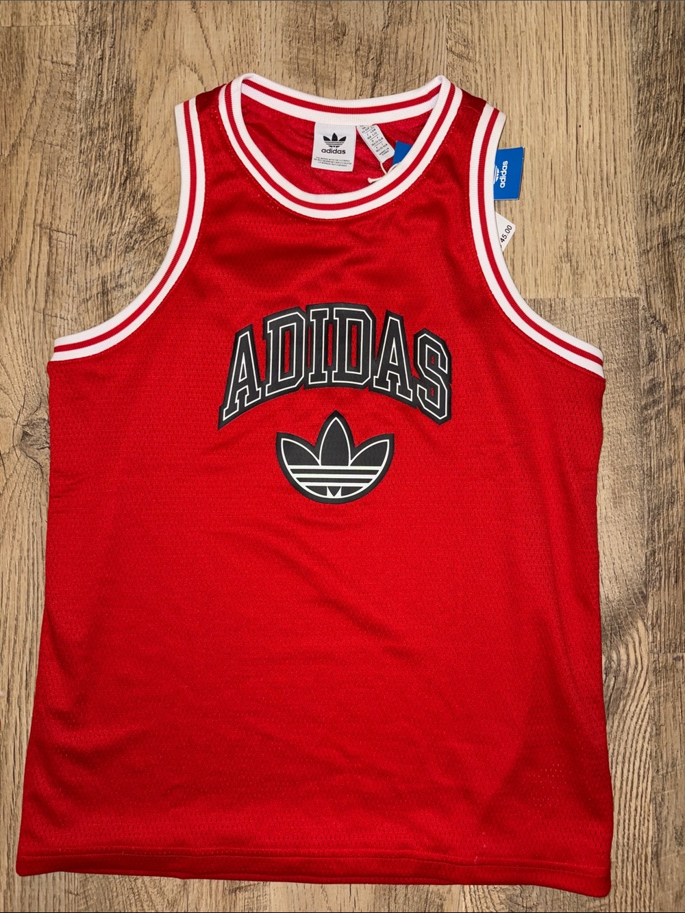 adidas‎ Red Mesh Basketball Tank with White Trim